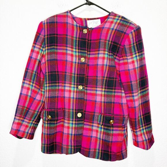 Lord & Taylor 100% Wool Gold Buttons Plaid Blazer Vintage - Picture 2 of 11